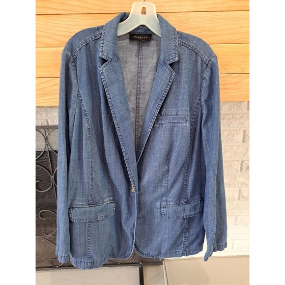 Talbots Womens Linen Blend Denim Chambray Blazer Jacket IX Single Button Front - Picture 2 of 12